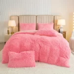 【3pcs Set】 Multicolor Plush Duvet Cover Set - Soft And Warm Bedding For Bedroom, Guest Room, And Dorm Décor