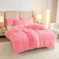 【3pcs Set】Pink Plush Duvet Cover Set - Soft And Warm Bedding For Bedroom, Guest Room, And Dorm Décor