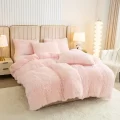 【3pcs Set】Light Pink Plush Duvet Cover Set - Soft And Warm Bedding For Bedroom, Guest Room, And Dorm Décor