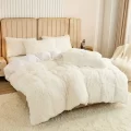 【3pcs Set】Pure White Plush Duvet Cover Set - Soft And Warm Bedding For Bedroom, Guest Room, And Dorm Décor