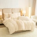 【3pcs Set】Creamy White Plush Duvet Cover Set - Soft And Warm Bedding For Bedroom, Guest Room, And Dorm Décor