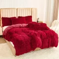 【3pcs Set】Claret Red Plush Duvet Cover Set - Soft And Warm Bedding For Bedroom, Guest Room, And Dorm Décor