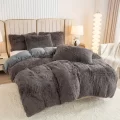 【3pcs Set】Dark Gray Plush Duvet Cover Set - Soft And Warm Bedding For Bedroom, Guest Room, And Dorm Décor