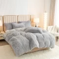 【3pcs Set】Light Gray Plush Duvet Cover Set - Soft And Warm Bedding For Bedroom, Guest Room, And Dorm Décor