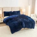 【3pcs Set】Sapphire navy blue Plush Duvet Cover Set - Soft And Warm Bedding For Bedroom, Guest Room, And Dorm Décor