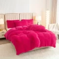 【3pcs Set】Rose Red Plush Duvet Cover Set - Soft And Warm Bedding For Bedroom, Guest Room, And Dorm Décor